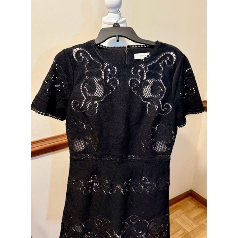 Reiss Black Lace Mini Dress Size 10 Sheer Overlay Elegant Cocktail - Picture 3 of 5
